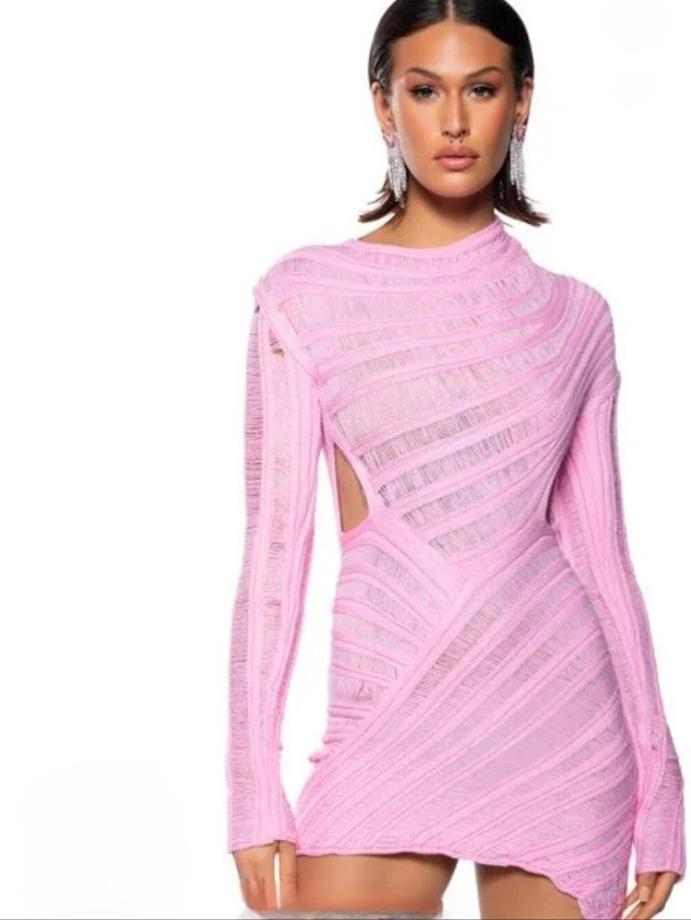 AKIRA Pink Mini Dress with Cutout Ribbed Knit